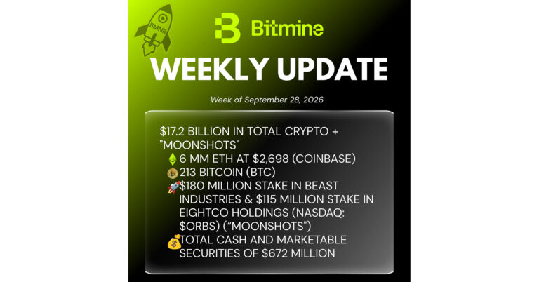 Bitmine Immersion Technologies (BMNR) Announces ETH Holdings Reach over 6 Million Tokens with Total Crypto, Cash & Marketable Securities Holdings of $17.2 Billion
